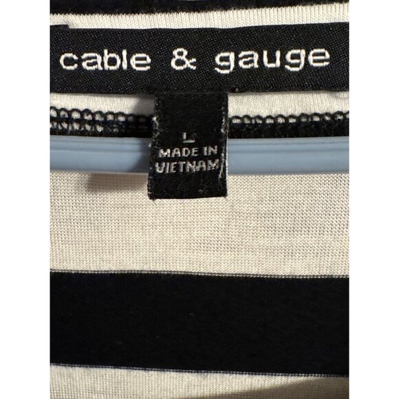 Cable & Gauge Womens Black & White Striped Long Sleeve Top With Pocket L - Picture 3 of 4